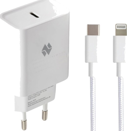 Iphone Lader med Kabel Kombipakke Adapter USB C + 1 meter Nylonkabel: USB C til Iphone