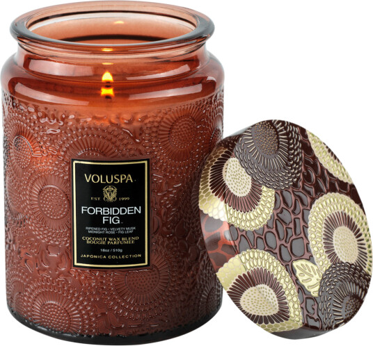 Voluspa Forbidden Fig Large Embosser Glass Jar Candle 100H