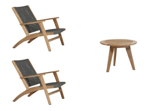 Brafab Kastos & Kira cafégrupp Teak 2 karmstolar & sidobord