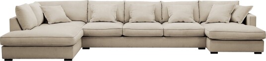 Rossita Lyx 6 seters høyrevendt U formet ekstra dyp sofa med divan og sjeselong i manchester Krem