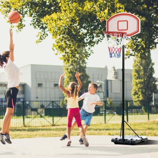 Utendørs basketballkurv justerbar bærbar høydejusterbar kurv 212 250 cm base med hjul metallstolper svart hvit |