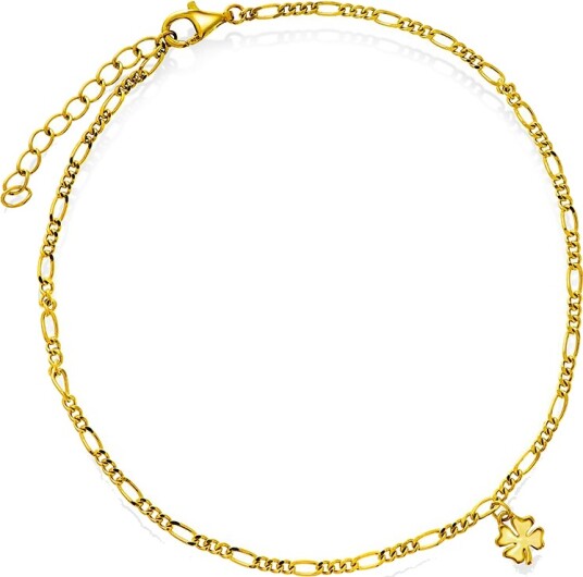 Pan Jewelry Ankelkjede i 925 forgylt sølv med firkløver 25 cm