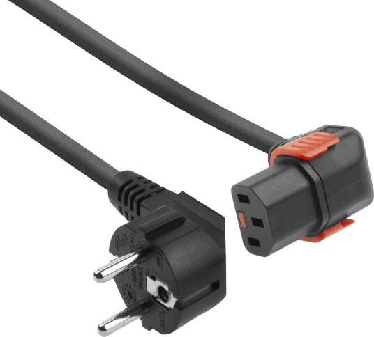 ACT Strømkabel CEE 7/7 Hann (Vinklet) - C13 IEC Lock (Ned Vinklet) Svart 3 m, EL457S