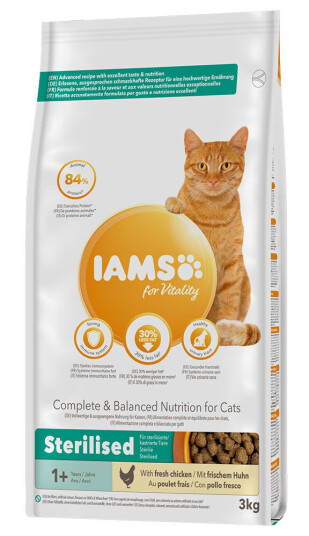 Iams Kattemat Tørrfôr for Voksne Katter Sterilisert med Kylling 3 kg