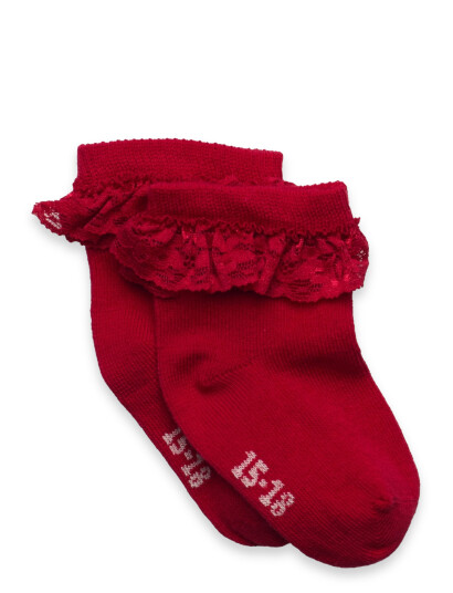 Minymo Ankle Sock W. Lace Red 19\22 Minymo Ankle Sock W. Lace Red 19\22