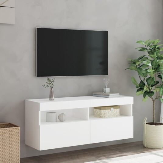 Vegghengt TV benk med LED hvit 100x30x40 cm Vegghengt TV benk med LED hvit 100x30x40 cm