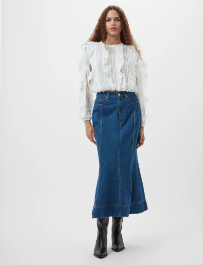 French Connection Denver Denim Flare Midi Skirt - Blue - 34