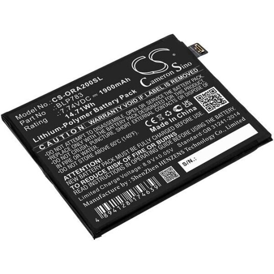 OPPO Ace2 2020 batteri (1900 mAh 7.74 V, Sort)