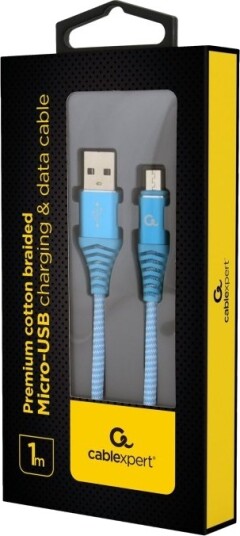 Cablexpert Premium   Usb Kabel   Micro Usb Type B Hann Til Usb Hann   Usb 2.0   2.1 A   1 M   Hvit Blå Turkis