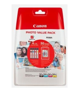 Canon CLI-581XL Blekkpatron MultiPack + PP 201 A6, 50 sider 2052C004 Canon CLI-581XL Blekkpatron MultiPack + PP 201 A6, 50 sider 2052C004