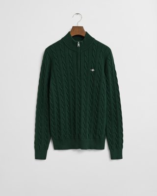 Gant Kabelstrikket genser med half zip til ungdom TARTAN GREEN 158/164