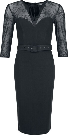 Voodoo Vixen Rockabilly Middellang kjole Spider Web Lace Pencil Dress XS til XXL Damer svart