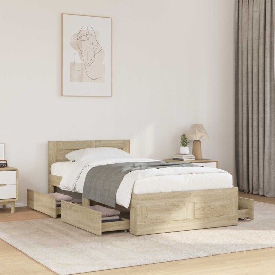 vidaXL Sengestamme med skuff 2 stk. Sonoma eik Konstruert tre
