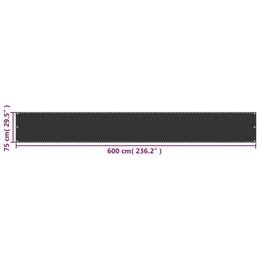 vidaXL Balkongskjerm HDPE 75x600 cm Antrasitt
