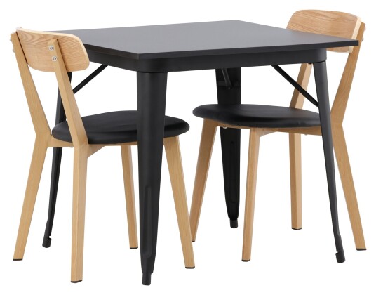 Venture Design Tempe Spisebord m. 2 Sanjos stoler - Svart Unoliving