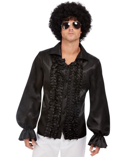 Svart 70 Talls/Disco Kostymeskjorte til Mann Strl XL