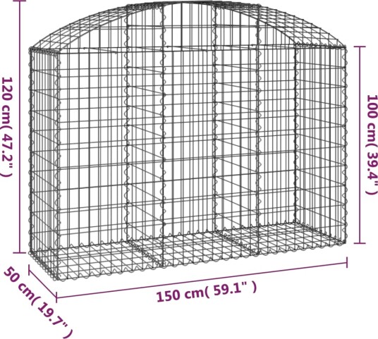 vidaXL Gabionkurv buet 150x50x100/120 cm galvanisert jern
