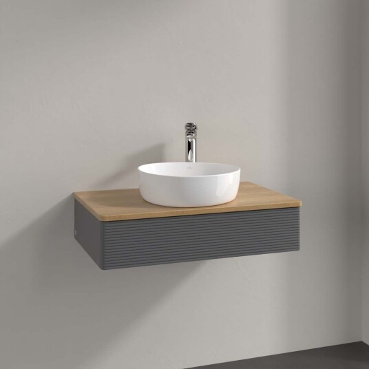 Villeroy & Boch Antao Servantskap med 1 skuff 80x50x19 cm u/lys Antrasitt/Eik Villeroy & Boch Antao Servantskap med 1 skuff 80x50x19 cm u/lys Antrasitt/Eik