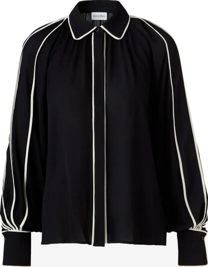 Malina Bea Contrast Edge Chiffon Blouse BLACK 34