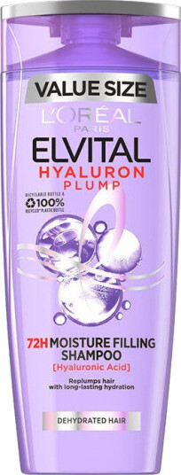 L'Oréal Paris Elvital Hyaluron Plump Fuktighetsgivende Sjampo 400ml for Dehydrert Hår