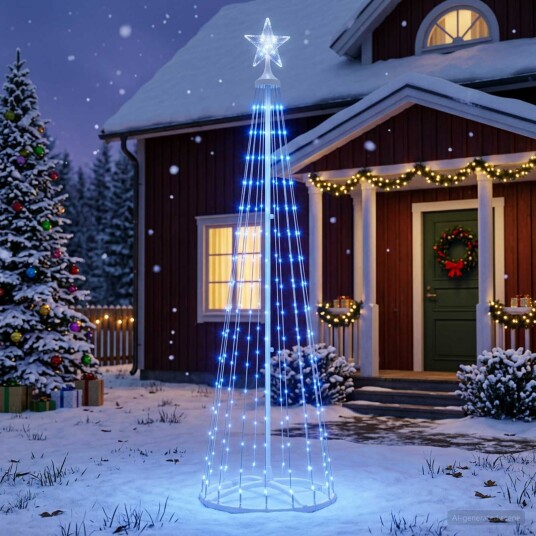 vidaXL LED-juletre 180 cm 250 LED-lys Blå Stål Hvit