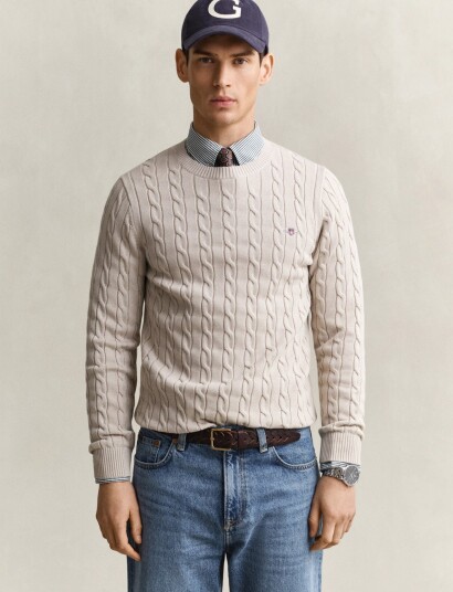 Gant Classic Cable Knit Sweater Beige XXL