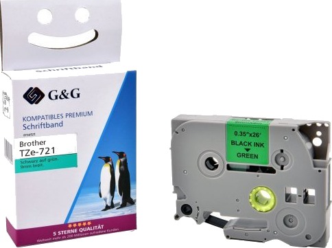 G&G 17087 Svart På Grønt Kontinuerlig Etikett Tze Grå Brother Brother Ptouch 1000 Brother Ptouch 1010 Brother Ptouch 1280 Brother Ptouch 1750 Brother Ptouch 18R...