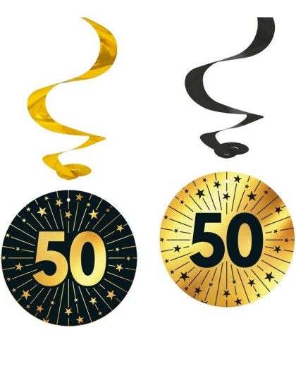 4 stk 50-Års Bursdag Hengende SwirlSvart og Gull