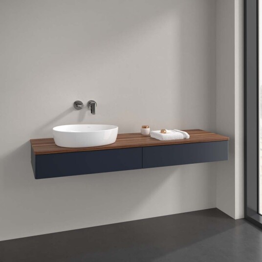 Villeroy & Boch Antao Servantskap med 2 skuffer 160x50x19 cm u/lys Blå Matt/Valnøtt Villeroy & Boch Antao Servantskap med 2 skuffer 160x50x19 cm u/lys Blå Matt/Valnøtt
