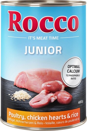 Rocco Våtfôr Junior Kyllinghjerter & Ris Med Kalsium 6 X 400 G