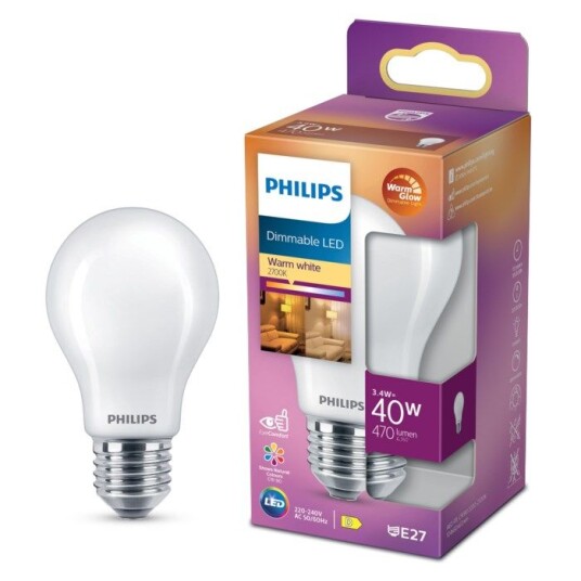 Philips Dimbar LED-pære E27 470 lm Philips Dimbar LED-pære E27 470 lm