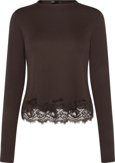 Mango Fitted T-Shirt With Lace Trim - BROWN - XS