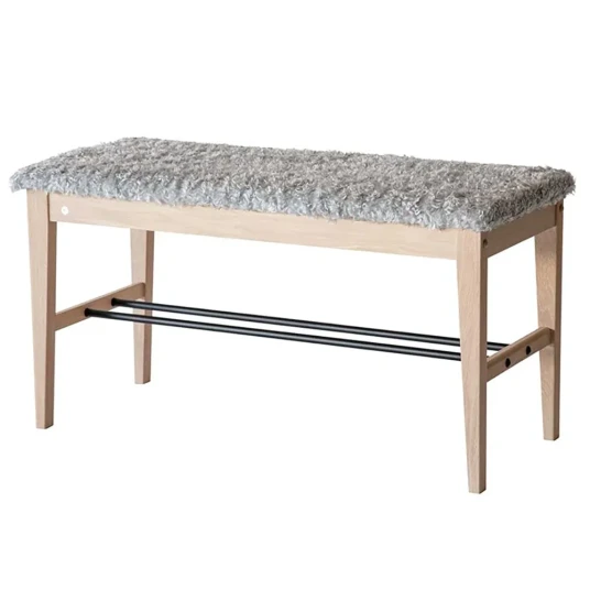 Oscarssons Möbel Cora Bench Hvitoljet eik/safeskinn look Lysegrå