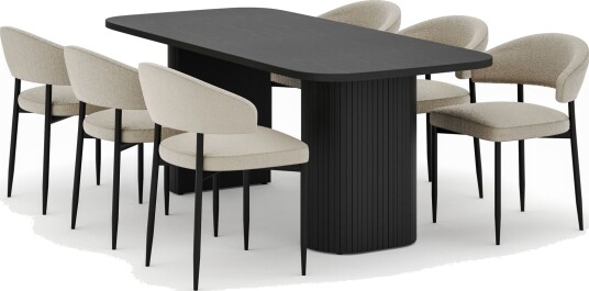 Kopparbo Spisebord 200 cm med 6 Sawako Stoler - Svart