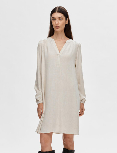 Selected Slfviva Ls Short V-Neck Dress Noos - Cream - 36 Selected Slfviva Ls Short V-Neck Dress Noos - Cream - 36