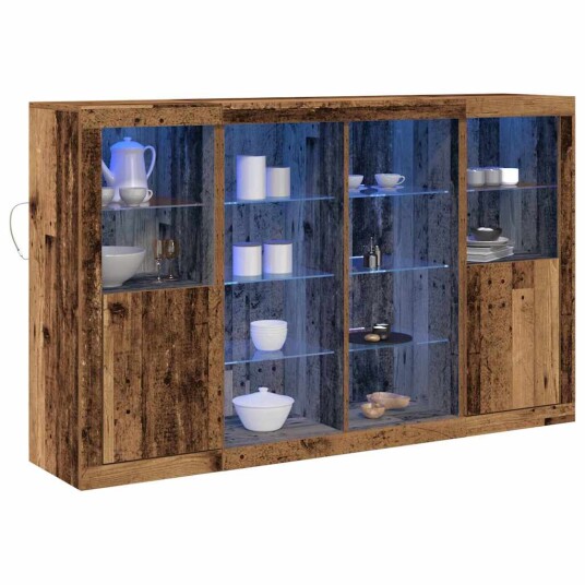Sideboard med LED lamper Gammelt tre 163x37x100 cm