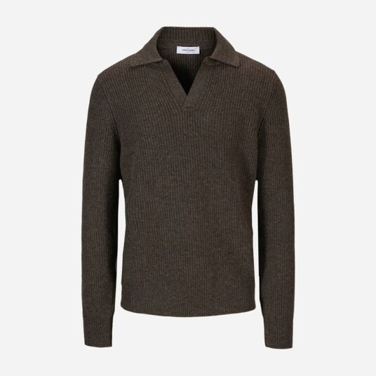 Rib Sweater Skipper Collar Wool Brown Rib Sweater Skipper Collar Wool Brown