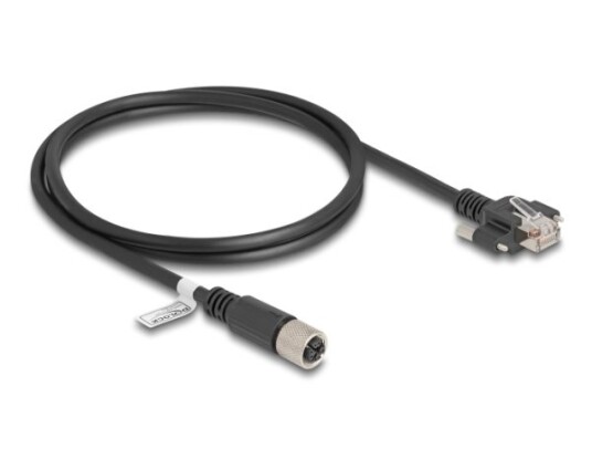 Delock M12 Kabel X-Kodet 8 Pins Stikkontakt Til Rj45 Plugg Med Skruer Kat.6A S/Ftp 1 M Svart