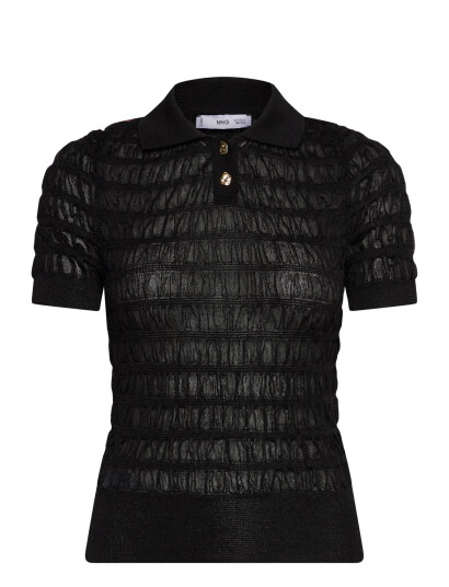Mango Polo-Neck Textured Sweater - Black - S