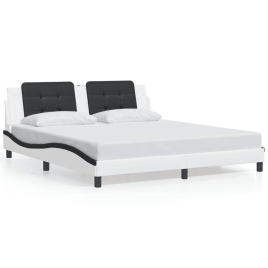 Sengeramme med LED-lys hvit og svart 180x200 cm kunstig lær 8721012358454