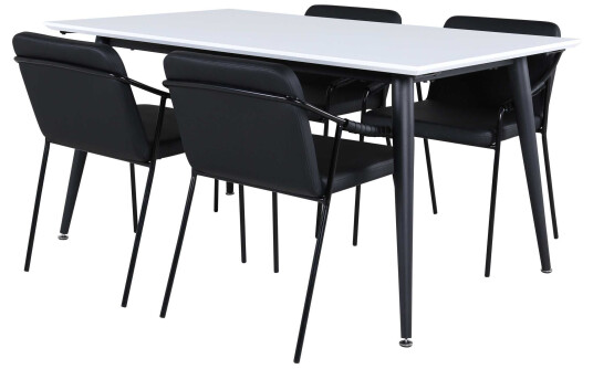 Venture Design Jimmy & Tvist spisegruppe Svart/hvit 4 stoler & bord 150 x 90 cm