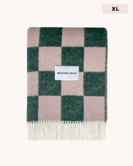 Maison Deux Checkerboard XL Pledd Mørk grønn/Rosa