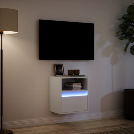 Vegghengt TV-benk med LED hvit 41x31x45 cm 852313 Vegghengt TV-benk med LED hvit 41x31x45 cm 852313