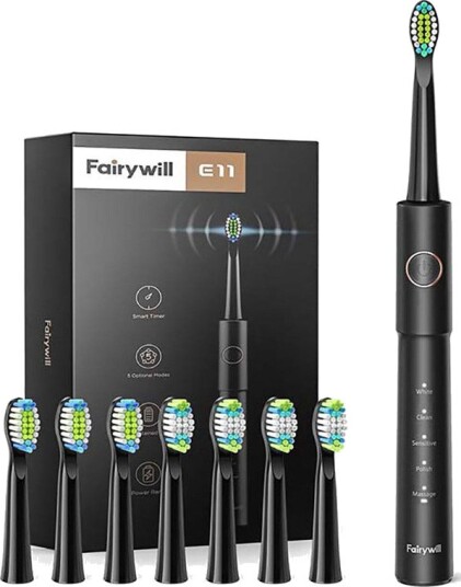 Fairywill e11 Sonic Elektrisk Tannbørste med Børstehoder (40 000 rpm)