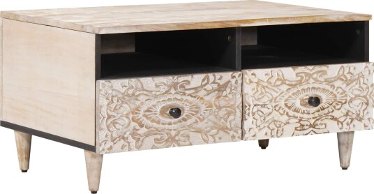  Kaffebord med skuff Hvit 80 x 54 x 40 cm Massiv mango tre