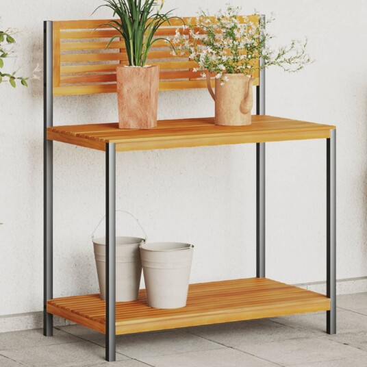 Pottebord 90x50x110 cm heltre akasie og stål Pottebord 90x50x110 cm heltre akasie og stål
