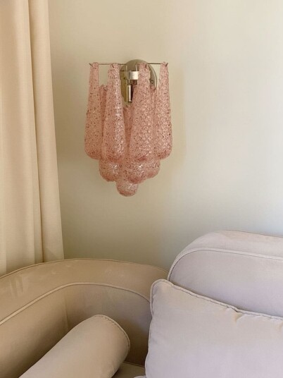 Murano Vegglampe Dråpe Rosa Krom patinert Murano Vegglampe Dråpe Rosa Krom patinert