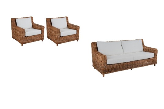 Brafab Rossvik sofagruppe Natur med offwhite pute 2,5-seter sofa & 2 lenestoler