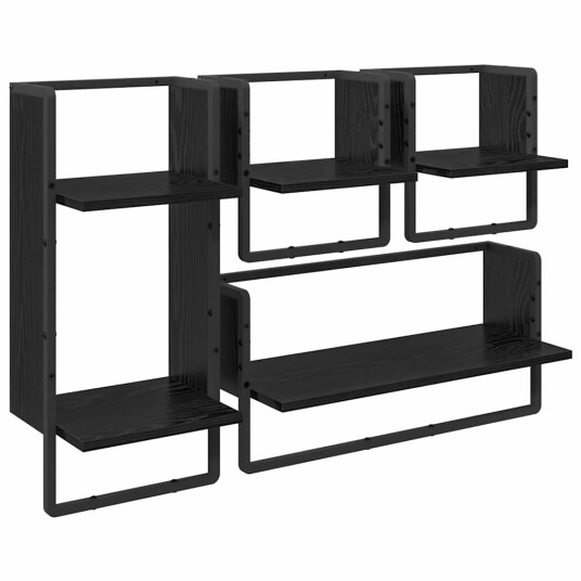 Vegghyllesett 4 pcs Svart Eik 65 x 25 x 30 cm Konstruert tre Vegghyllesett 4 pcs Svart Eik 65 x 25 x 30 cm Konstruert tre
