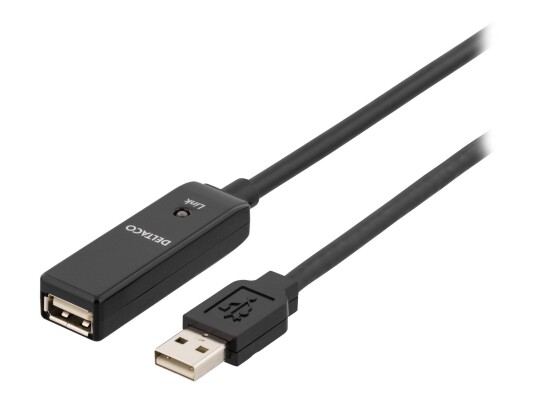 Deltaco USB 2.0 Forlengelseskabel 5m Sort - USB A Hankjønn til Hunkjønn